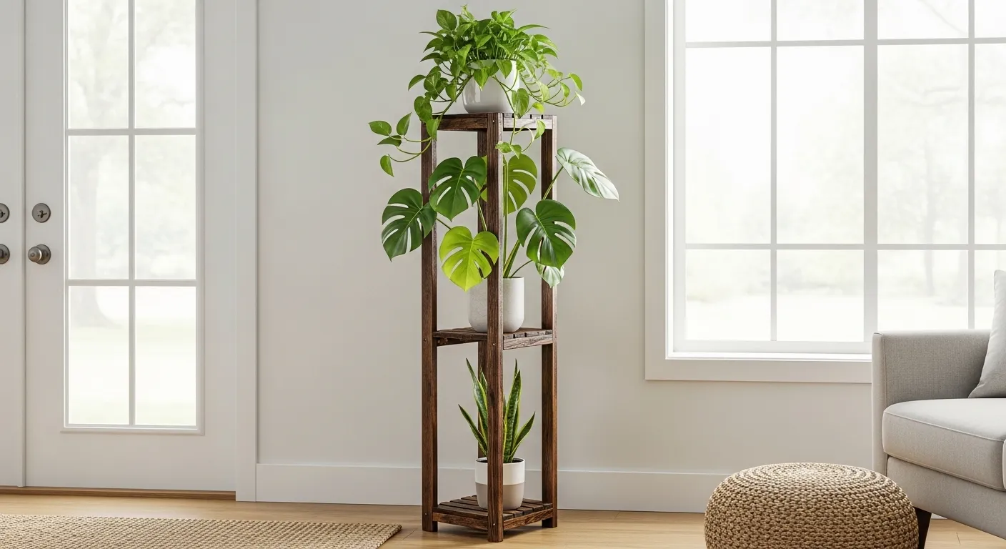 Suporte de madeira para plantas penduradas