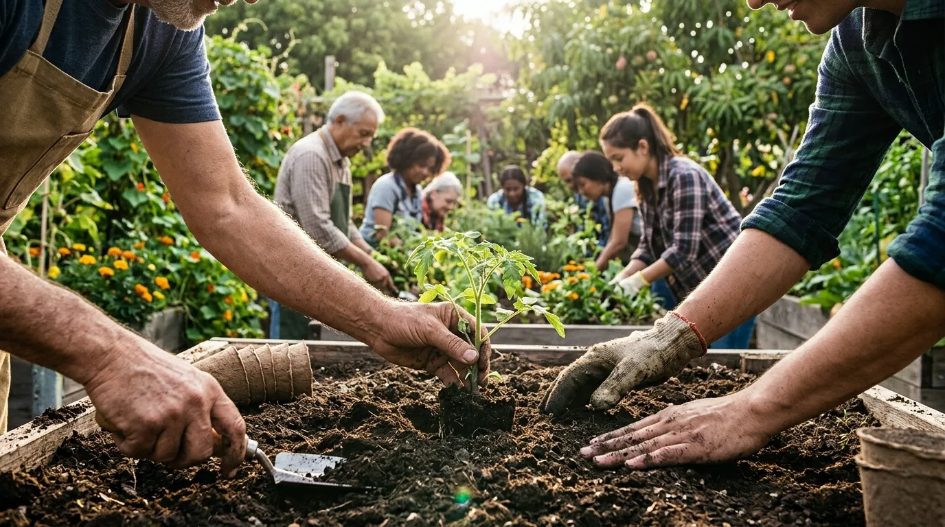 Jardim sustentável com abelhas sem ferrão polinizando flores